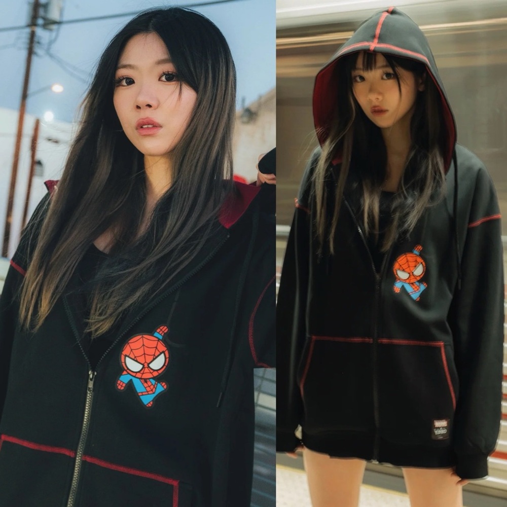 Marvel x Ebiko Spider-Man Chibi Black Full Zip Hoodie